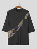 Mens Bear Print Patchwork Short Sleeve T-shirts SKUK64162
