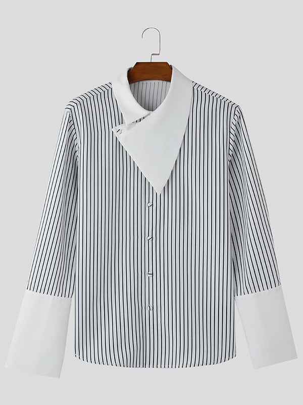 Mens Striped Color-Block Long-Sleeve Shirt SKUK83280