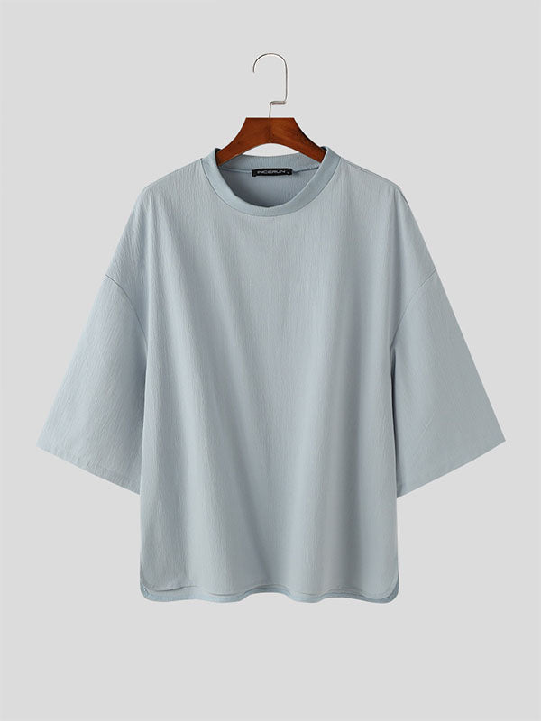 Mens Solid Color Textured Half Sleeve T-Shirt SKUK66500