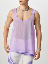 Mens Sheer U-Neck Plaid Sleeveless Tank SKUK65475