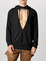 Mens Cut-Out Design Deep V-Neck Long-Sleeve Sweatshirt SKUK78593