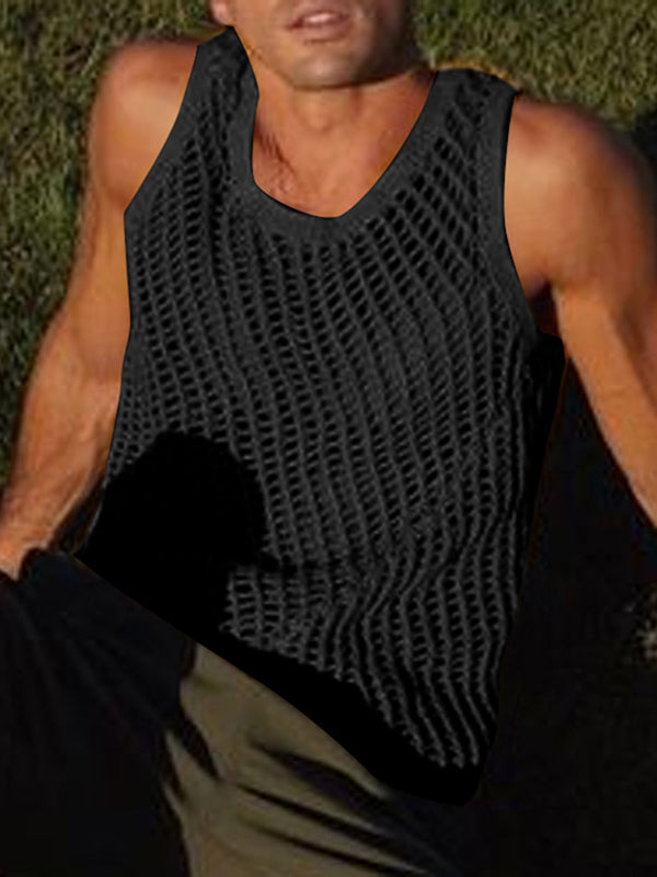 Mens Solid Mesh See Through Sleeveless Vest SKUK56717