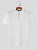 Mens Solid V-Neck Knit Short Sleeve T-Shirt SKUK40546