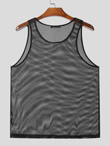 Mens Mesh See Through Solid Sleeveless Vest SKUK36522