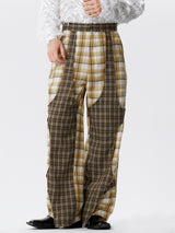 Mens Plaid Patchwork Casual Straight Pants SKUK43882