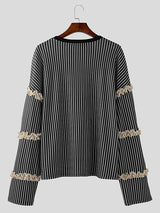 Mens Lace Bow Patchwork Striped Long-Sleeve T-Shirt SKUK91516