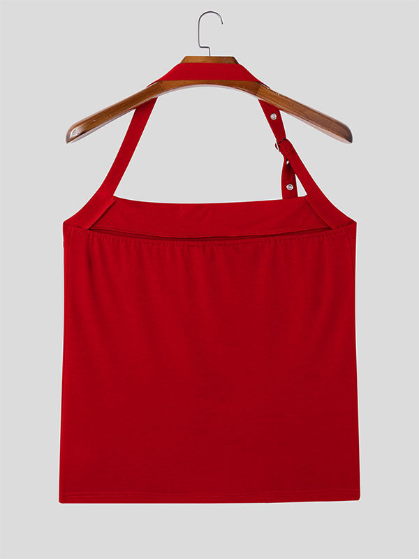 Mens Solid Color Halter Sleeveless Tank SKUK91722