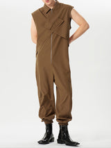 Mens Cross Design Solid Sleeveless Cargo Jumpsuit SKUK43878