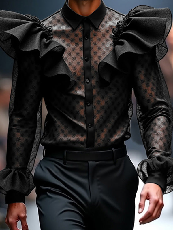 Mens Lace Sheer Long-Sleeve Shirt SKUK88249