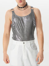 Mens Glitter Metal Buckle Strap Sleeveless Vest SKUK45337