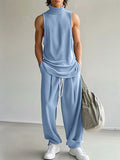 Mens Solid High Neck Sleeveless Two Pieces Outfits SKUK61577