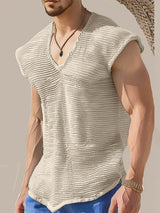 Mens Minimalist V-Neck Striped Sleeveless Tank SKUK65729