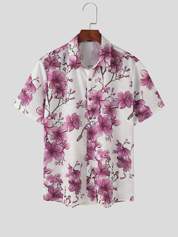 Mens Fashion Floral Print Short Sleeve Shirt SKUK65498