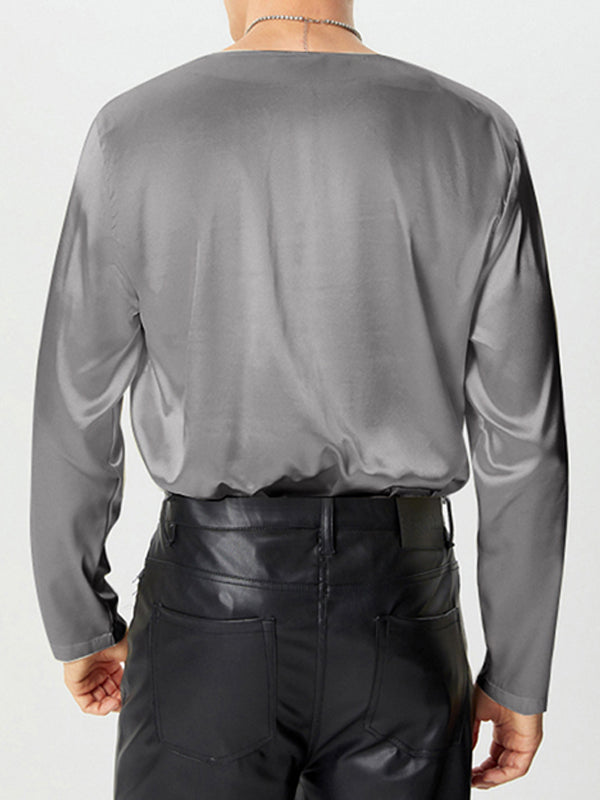 Mens Twist Design Satin Long Sleeve T-Shirt SKUK76330