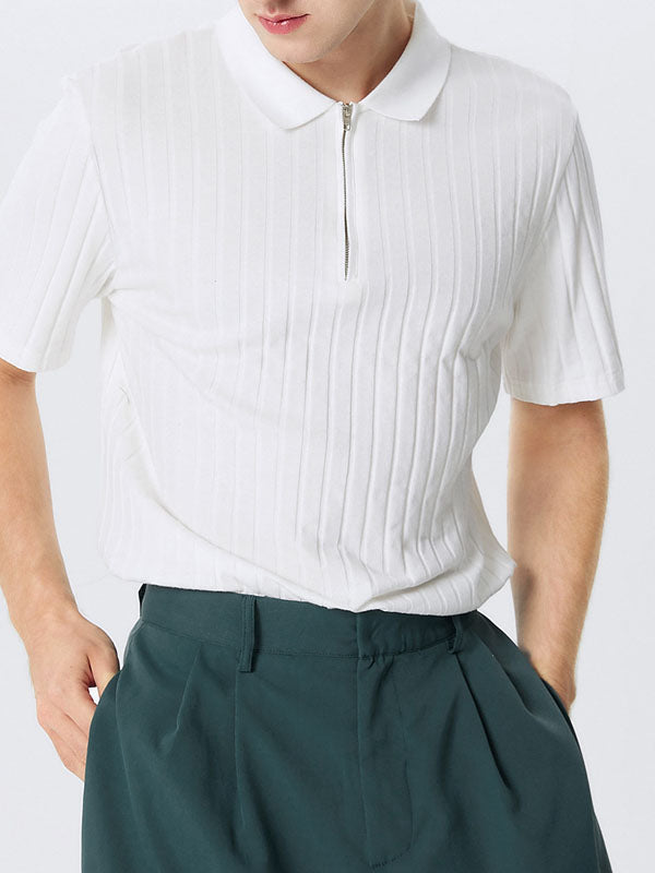 Polo de golf à quart de zip en tricot côtelé pour homme SKUJ43181