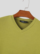 Mens Solid V-Neck Casual Short Sleeve T-Shirt SKUK60302