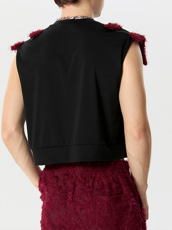 Mens Fleece Patchwork Sleeveless Crop Top SKUK44954