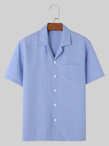 Mens Solid Revere Collar Short Sleeve Shirt  SKUK53580