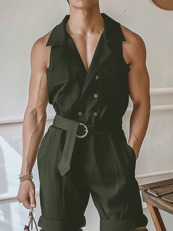 Mens Blazer Collar Casual Sleeveless Jumpsuit SKUK62622