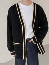 Mens Contrast Rib-Knit Double Pocket Cardigan SKUK31926