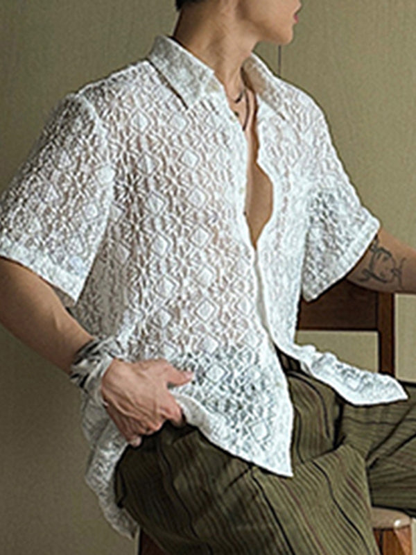 Mens Lace Textured See Through Short Sleeve Shirt SKUK58204