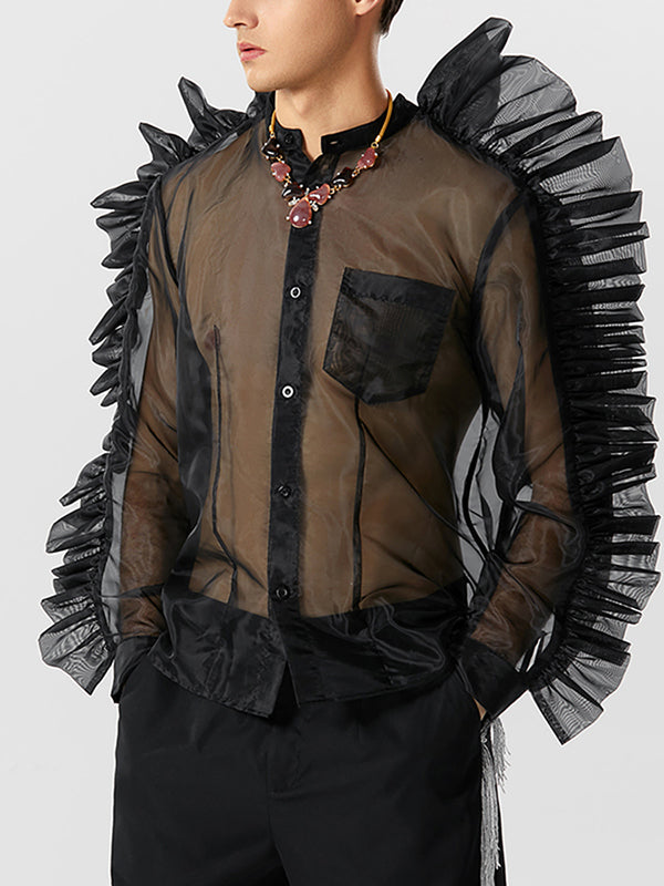 Mens Mesh See Through Ruffle Steampunk Shirt SKUK24646