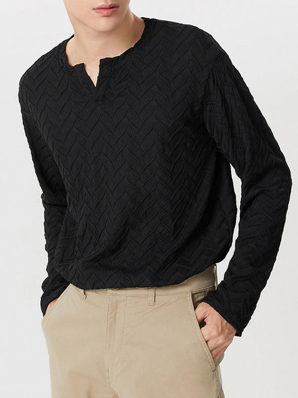 Mens V-neck Mercerized Cotton Long-sleeved Shirts SKUI34308