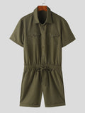 Mens Solid Cargo Pockets Short Sleeve Jumpsuit SKUK53595