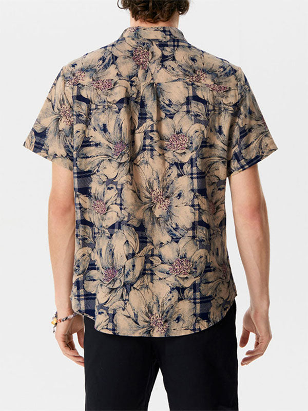 Mens Floral Cotton Linen Shirts SKUF47184