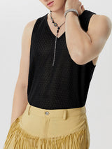 Mens Solid Textured See Through V-Neck Vest SKUK54141