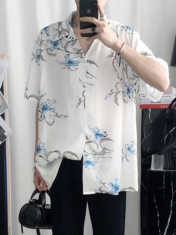 Mens Loose Floral Print Short Sleeve Shirt SKUK71149