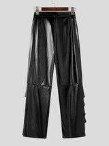 Mens Ruffle Trim Patchwork Faux Leather Pant SKUK91117