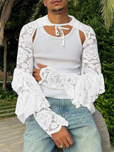 Mens Ruffle Lace Long-Sleeve T-Shirt SKUK91694