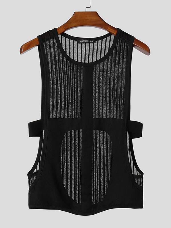 Mens Sexy Sheer Mesh Patchwork Sleeveless Tank SKUK92634