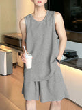 Mens Solid U-Neck Sleeveless Two Pieces Outfits  SKUK61536