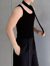 Mens Ribbon Design Solid Color Knit Tank SKUK68192