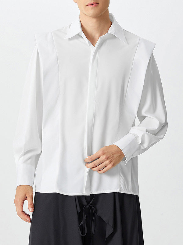 Mens Shoulder Ruffled Concealed Placket Casual Shirts SKUI73783