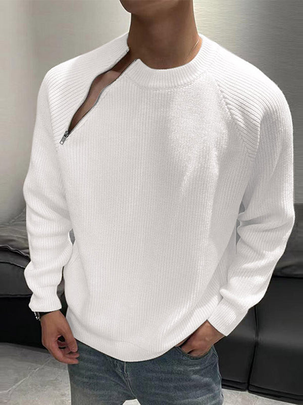 Mens Solid Zip Design Knit Pullover Sweater SKUK39943