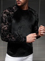 Mens Floral Mesh Velvet Patchwork T-Shirt SKUK40467