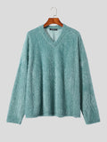Mens Plush V-Neck Casual Pullover Sweater SKUK30301