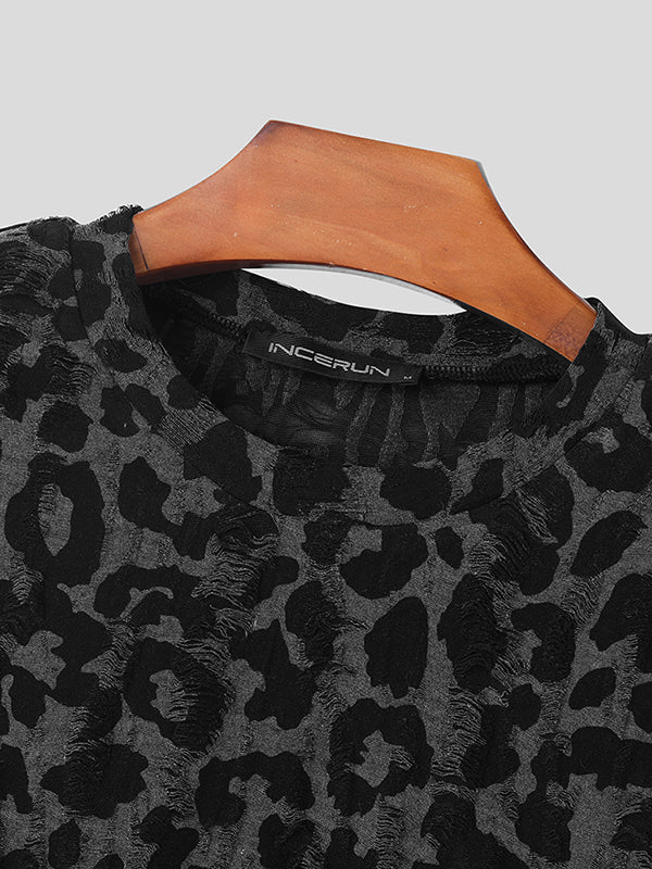 Mens Leopard Crew Neck Short Sleeve T-Shirt SKUK41201