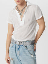 Mens Solid See Through Notched Neck T-Shirt SKUK55282