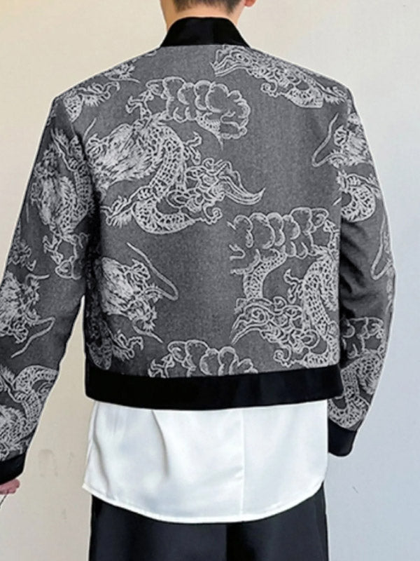 Mens Dragon Print Cropped Long Sleeve Jacket SKUK78113