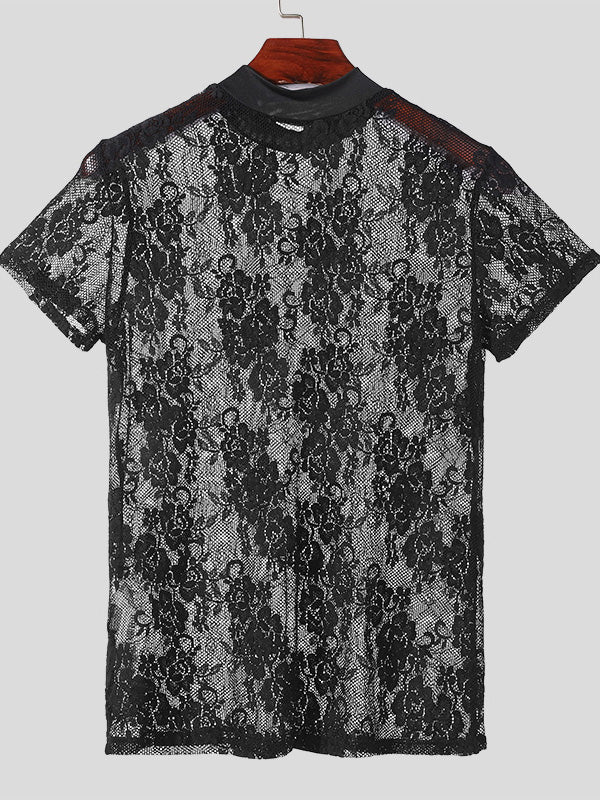 Mens Floral Print Sheer Short Sleeve T-Shirt SKUK63971