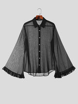 Mens Chiffon See Through Ruffle Sleeve Shirt SKUK26572