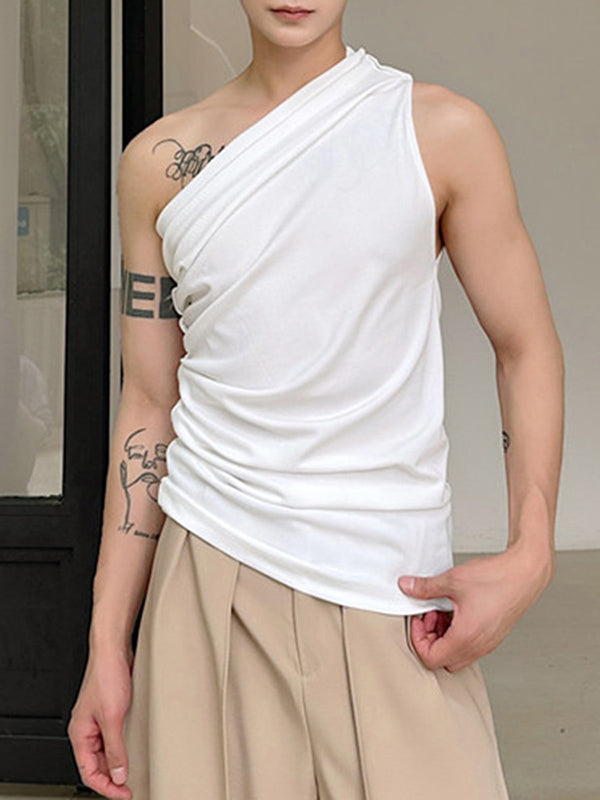 Mens Stylish Deconstructed Solid Color Sleeveless Tank SKUK67169