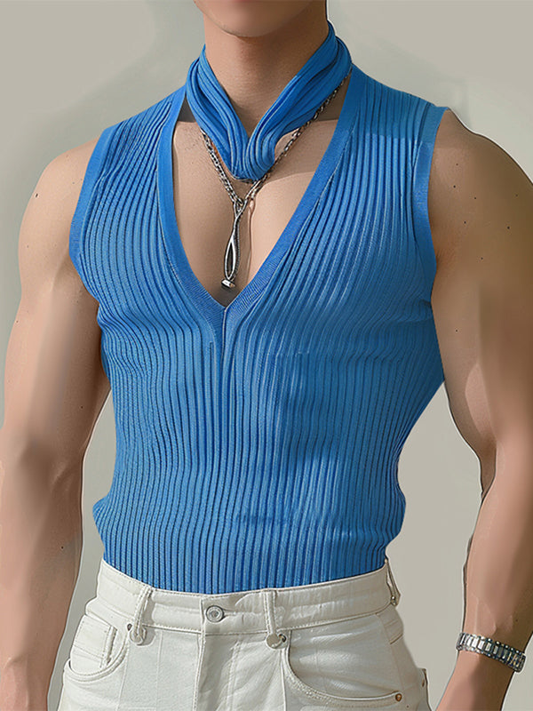 Mens Striped Design V-neck Sleeveless Tank SKUK65105