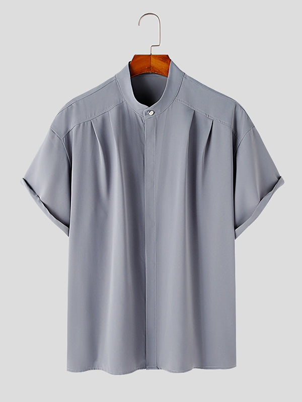 Mens Solid Pleated Concealed Placket Shirt SKUK15664