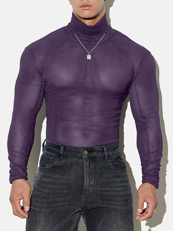 Mens Sheer Mesh Turtleneck Long-Sleeve T-Shirt SKUK93679