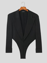 Mens Solid Lapel Long Sleeve Bodysuit SKUK24885